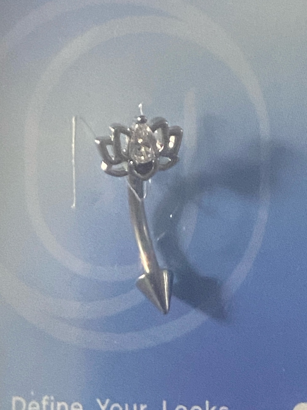 16G 8mm curved barbell Lotus with CZ, body jewelry 316L surgical steel